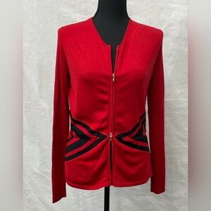 SculptureSilk knit sweater-shirt, zippered in black and red, size L